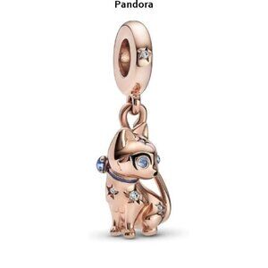 Rose Gold Cat Charm with Crystals